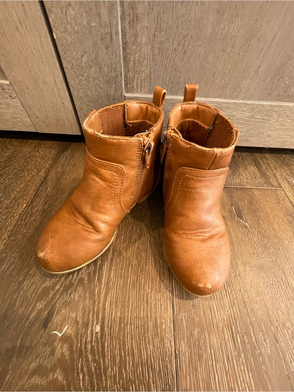 Tan Leather Ankle Boots - Slip-On Zip Detail